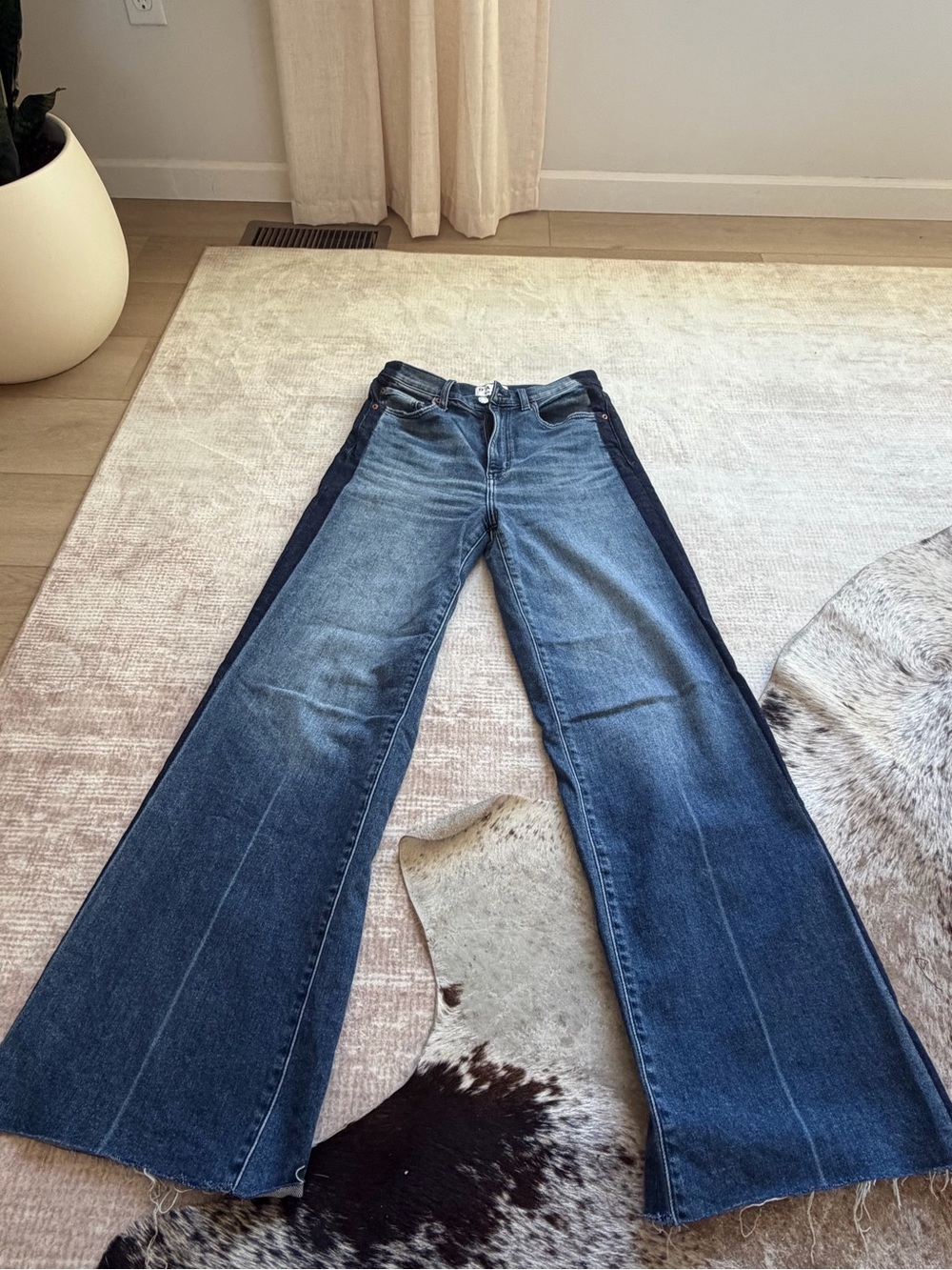 Two-Tone Blue Wide Leg Jeans